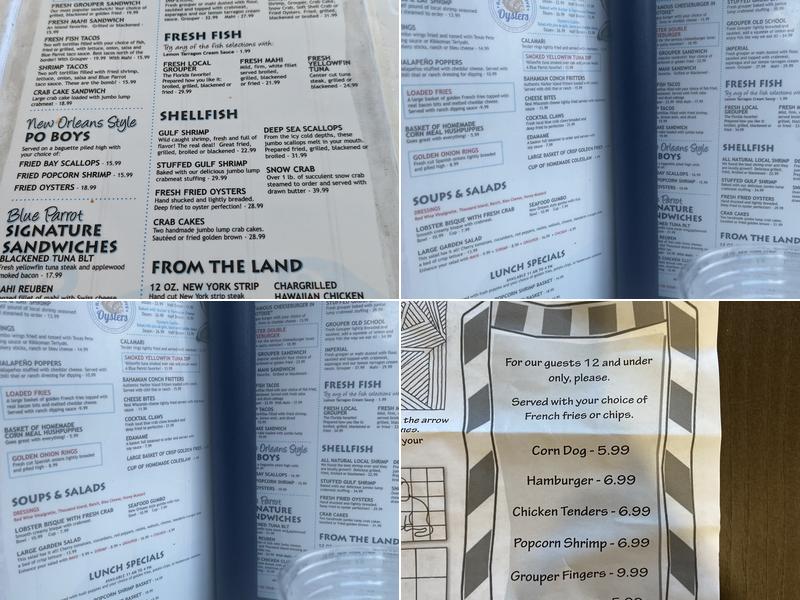 Blue Parrot Ocean Front Cafe Menu