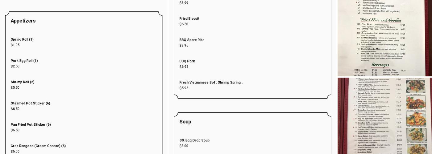 T Jin China Diner Menu