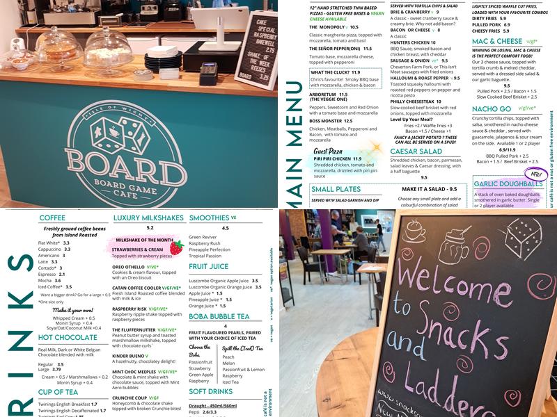 Snacks and Ladders Board Game Café & Eatery Menu