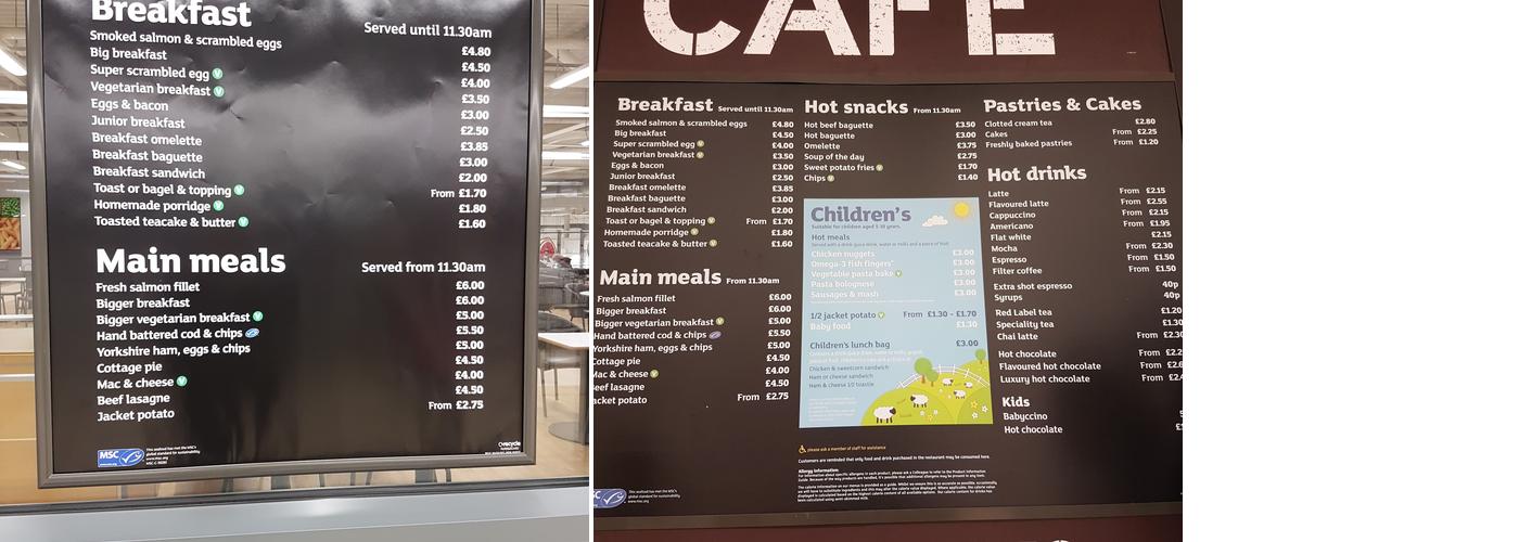 Sainsbury's Café Menu