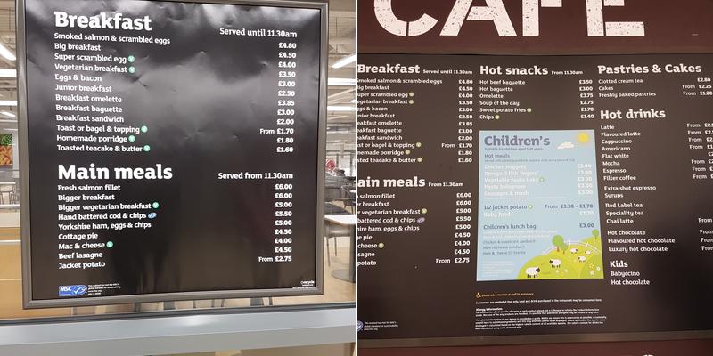 Sainsbury's Café Menu
