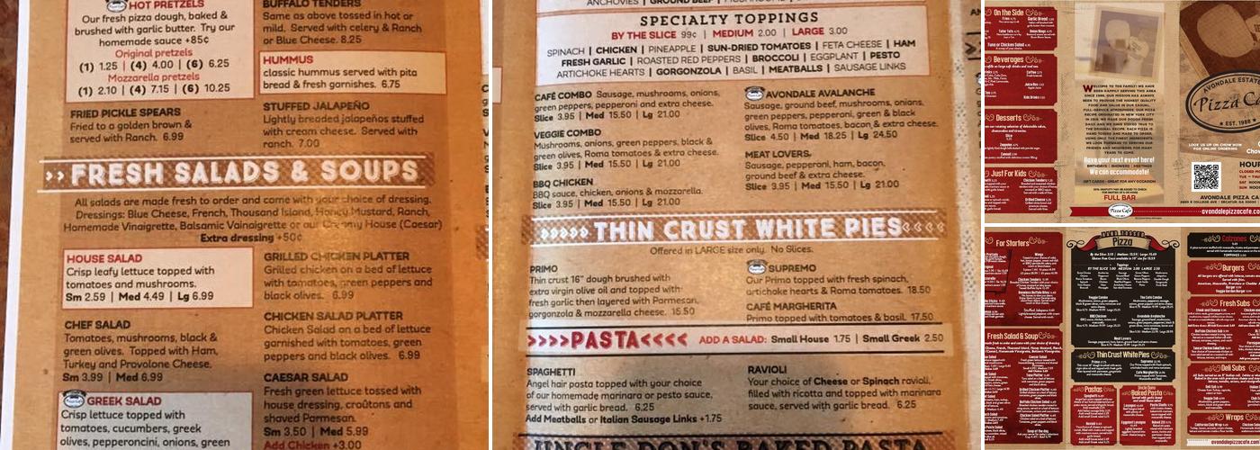 Avondale Pizza Cafe Menu
