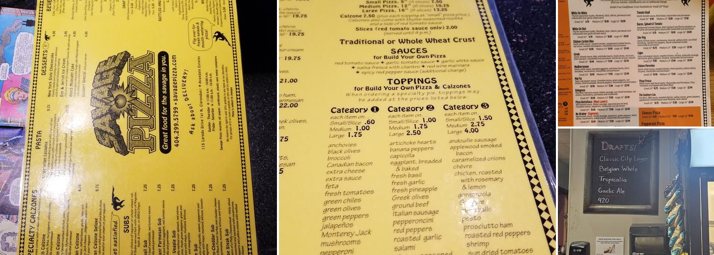 Savage Pizza (Avondale Estates) Menu