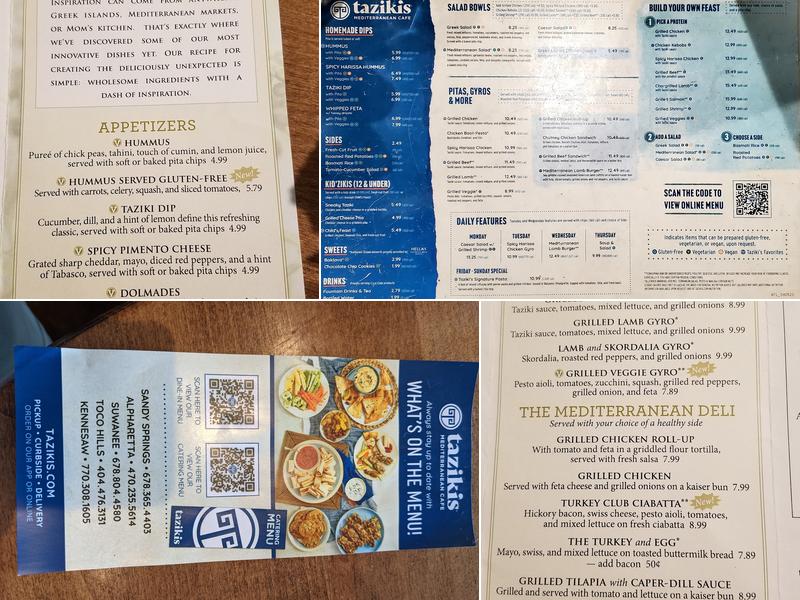 Taziki's Mediterranean Cafe - Toco Hills Menu