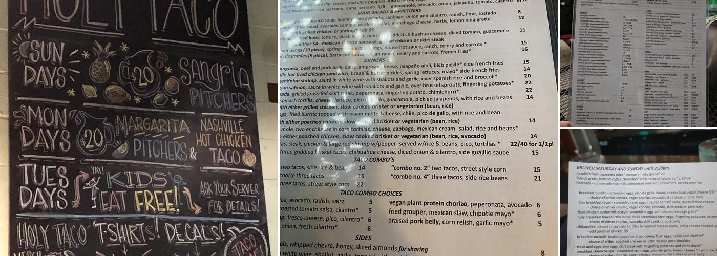 Holy Taco Menu