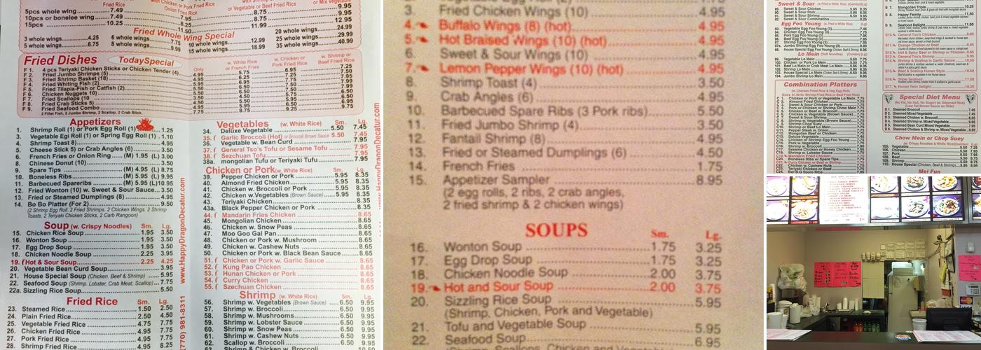 Happy Dragon Chinese Cafeteria Menu