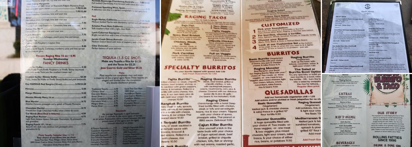 Raging Burrito Menu