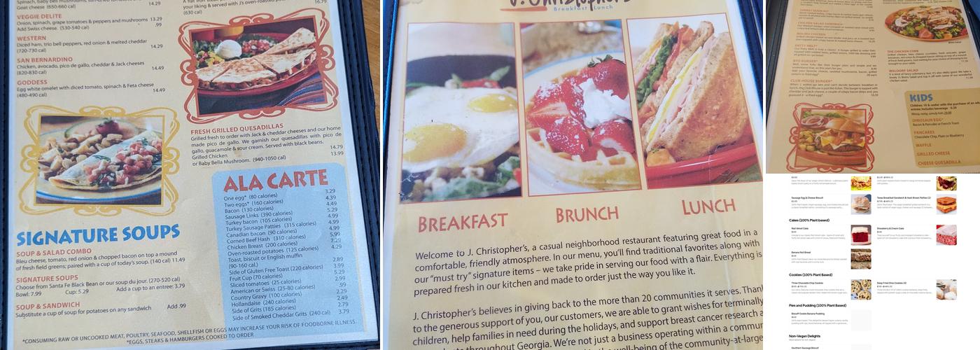 J. Christopher's Menu