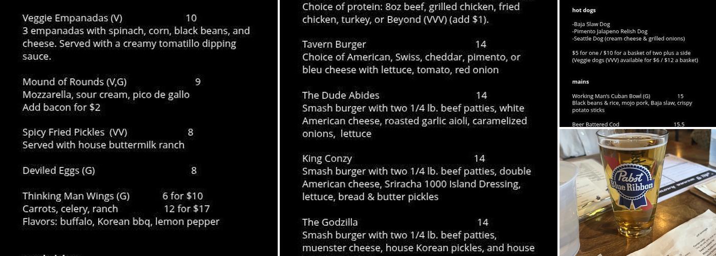 Thinking Man Tavern Menu