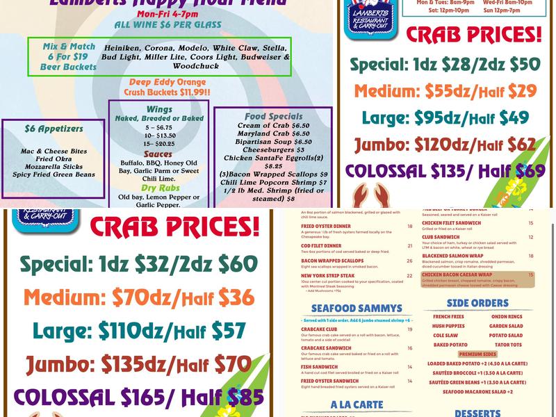 Lambert Seafood Menu