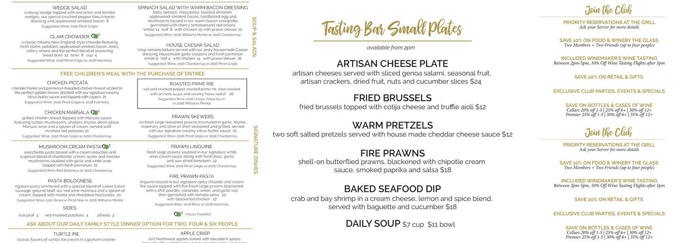Wapato Point Cellars Menu