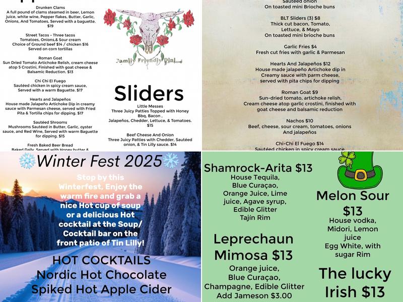 Tin Lilly Menu