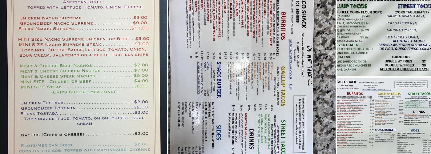 Taco Shack Menu