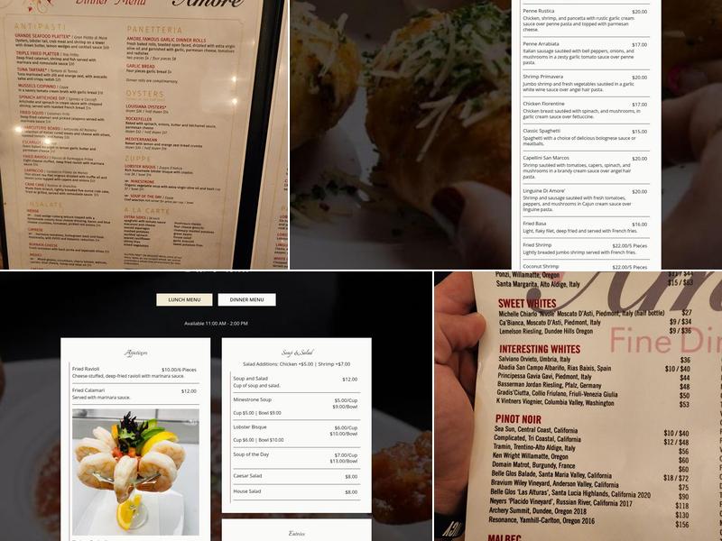 Amore Fine Dining & Spirits Menu