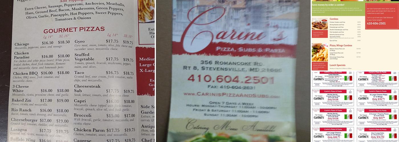 Carini's Pizza Subs & Pasta Menu