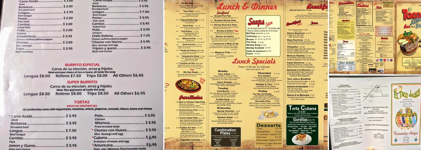El Taco Jalisco Menu