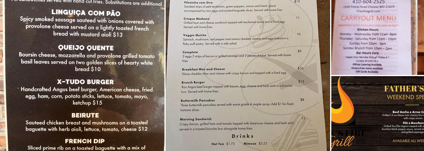 Frix's Fire Grill Menu