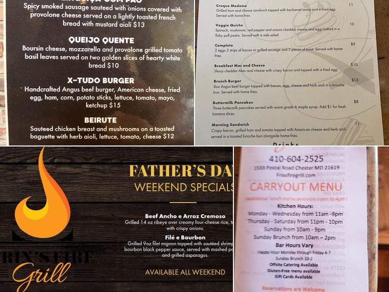 Frix's Fire Grill Menu