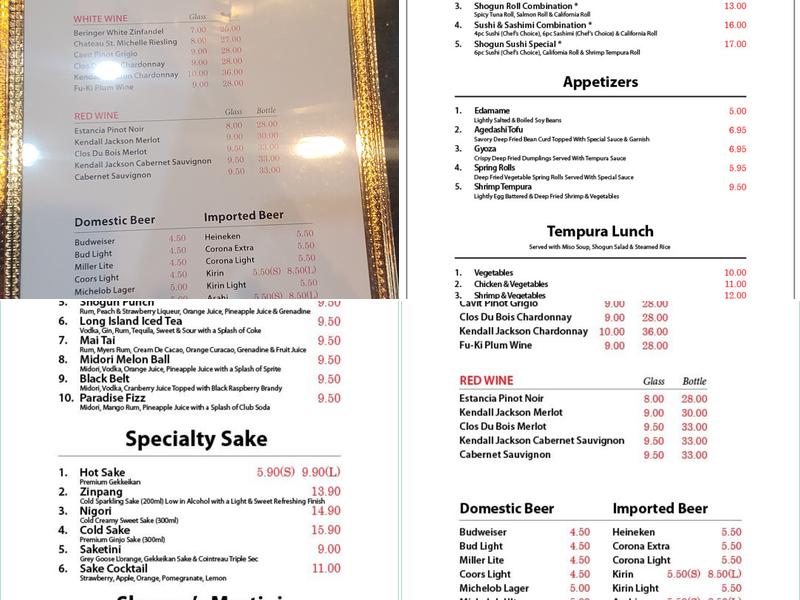 Shogun Sushi and Steak House Menu