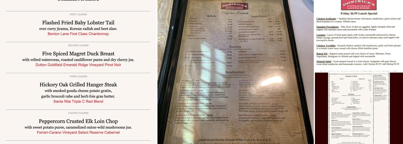 Dominick's Menu