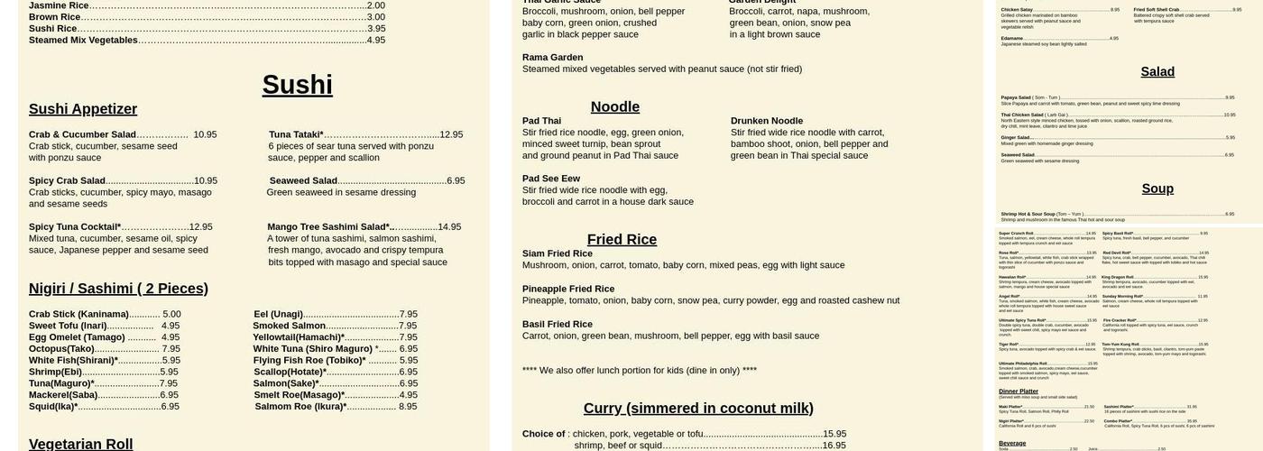 Mango Tree Thai & Sushi Menu