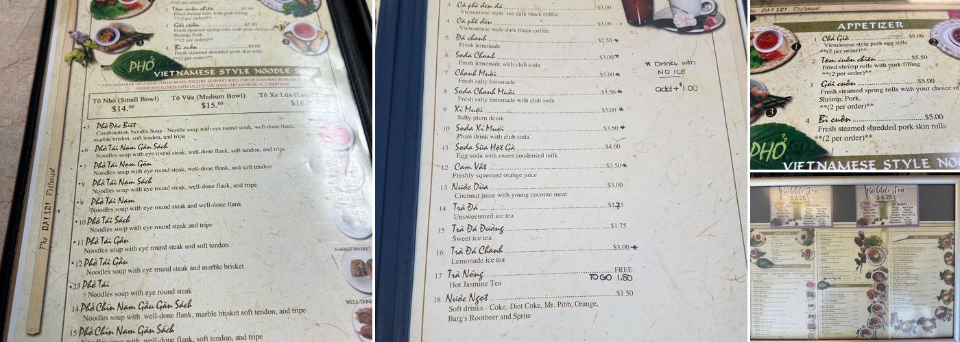 Pho Dai Loi Menu