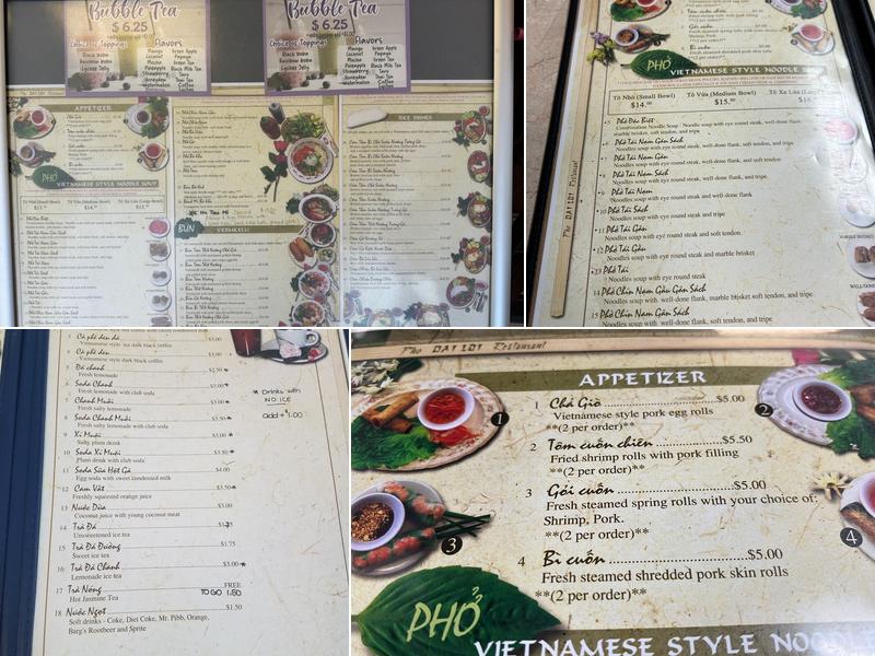 Pho Dai Loi Menu