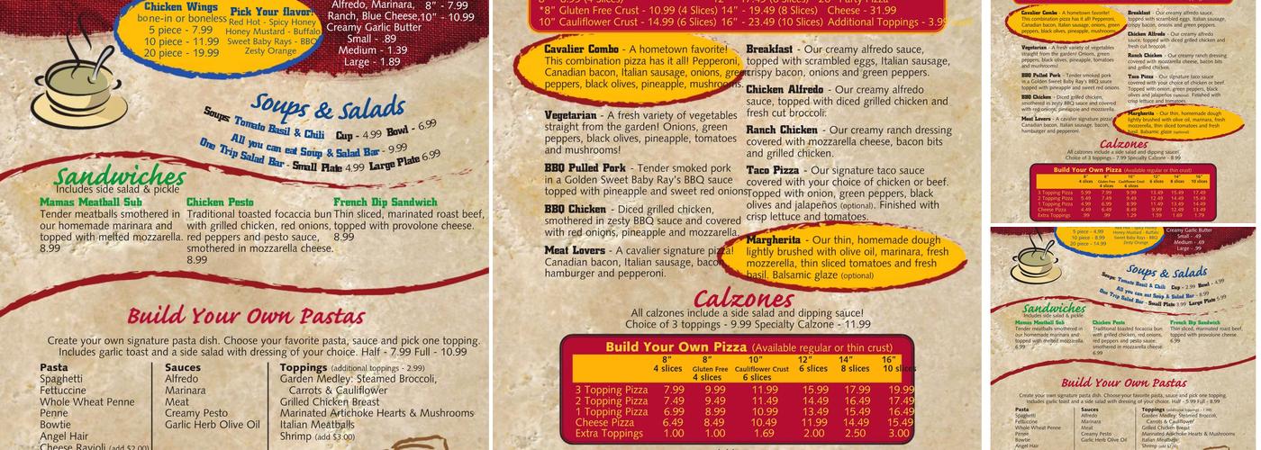 Cavalier Pizza Menu
