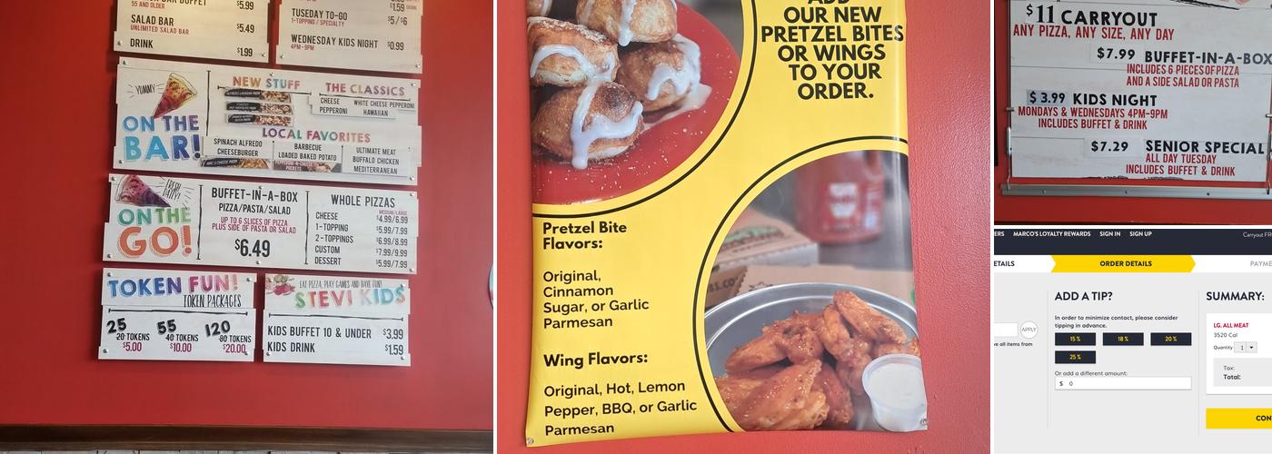 Stevi B's Pizza Buffet Menu