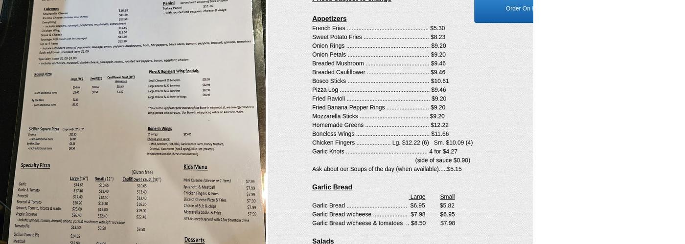 Vinny's Pizzeria Menu