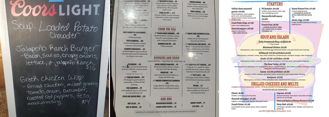 P K's Pub Menu