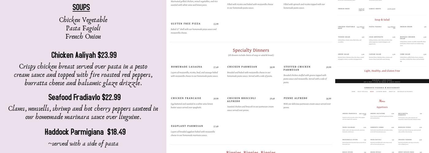 Sorrento Pizzeria Menu