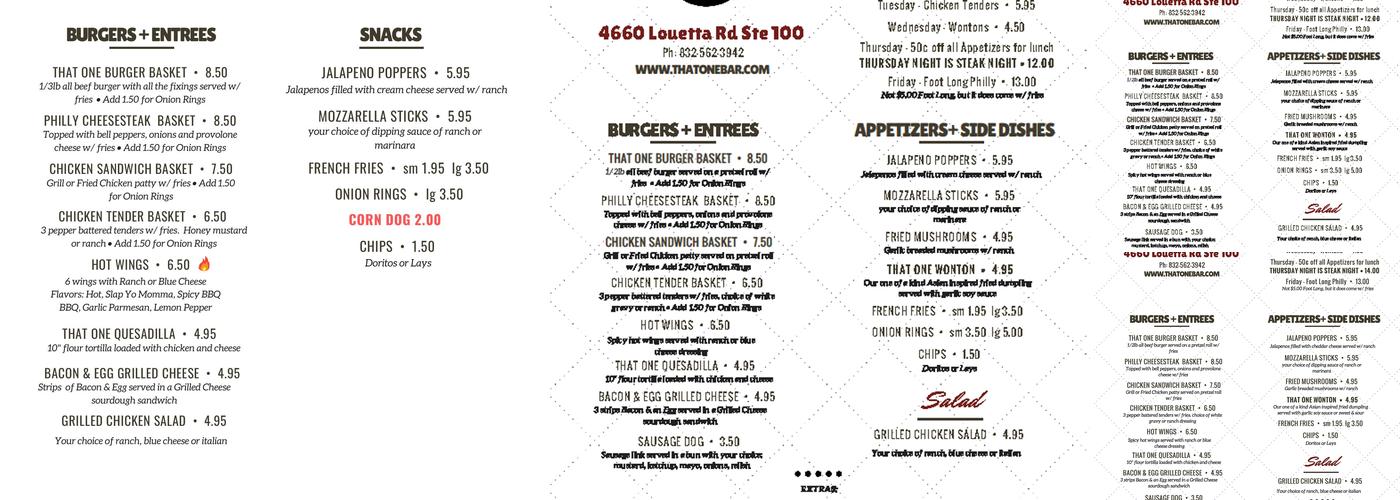 That One Bar Menu