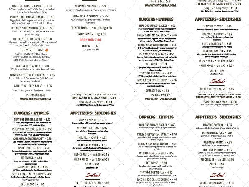 That One Bar Menu