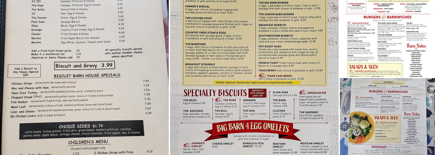 The Biscuit Barn Menu
