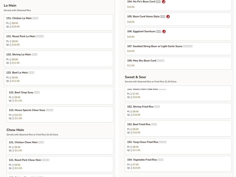 Mr King Menu