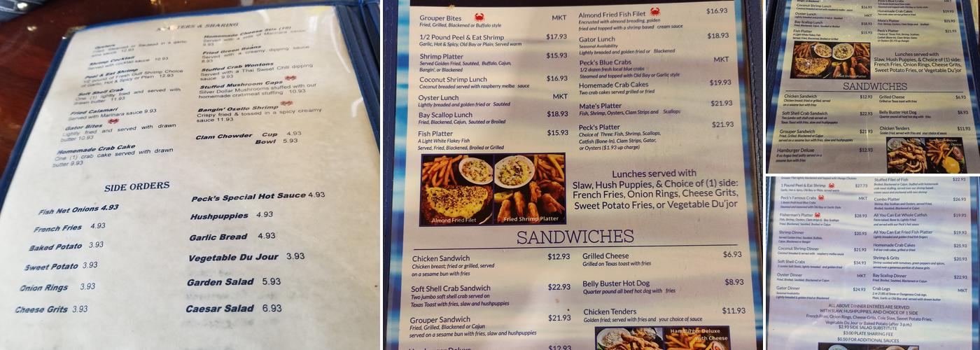 Peck's Old Port Cove Menu