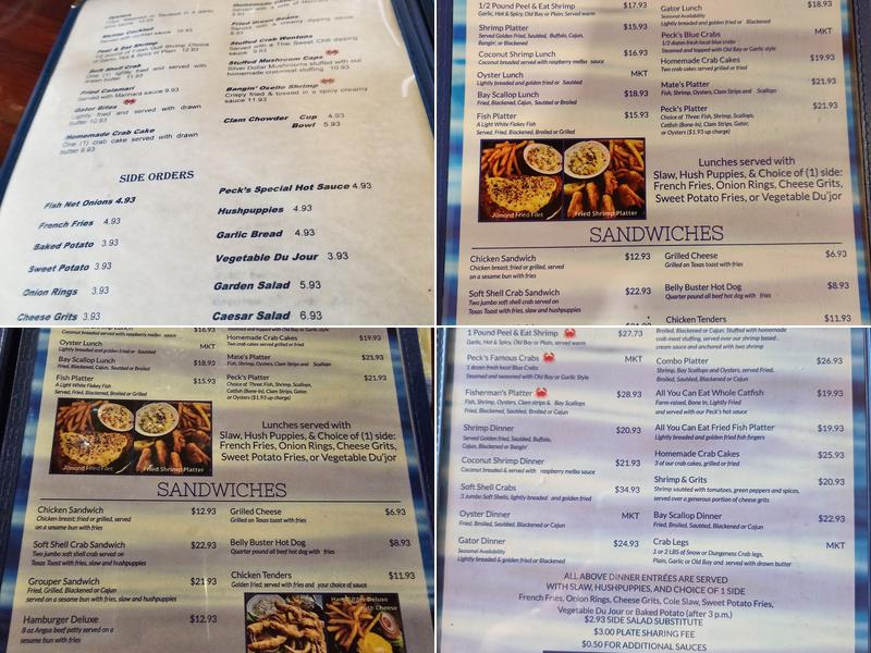 Peck's Old Port Cove Menu