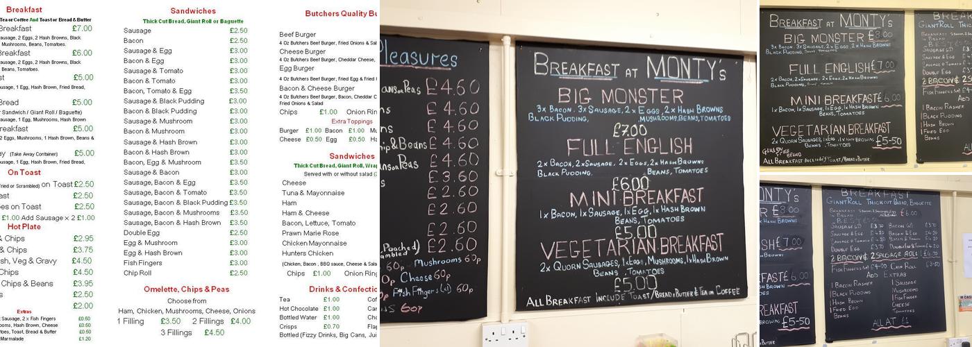 Montys Cafe Menu