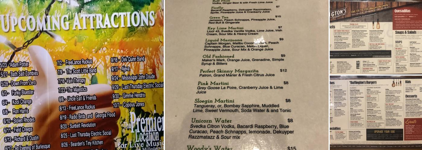 Buffington's Menu