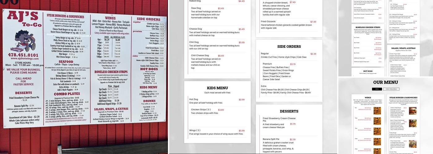 A J's Hotwings To Go Menu