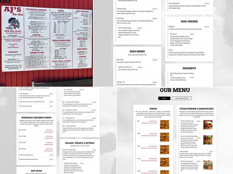 A J's Hotwings To Go Menu