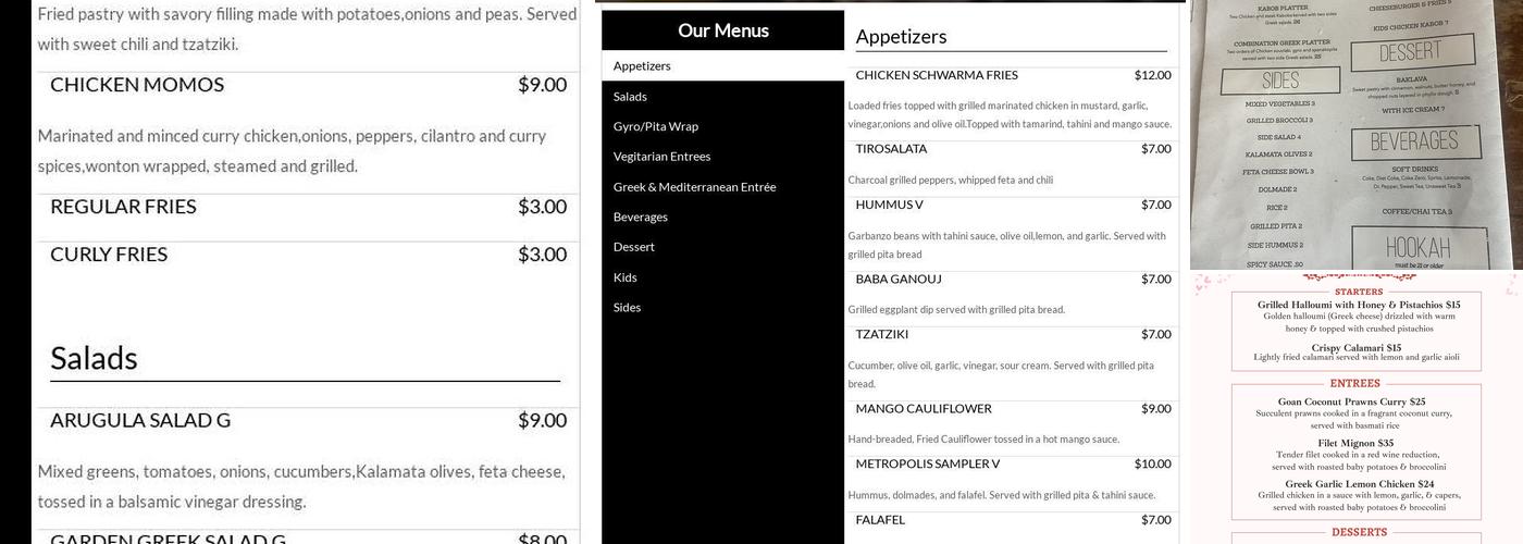 Metropolis Cafe Menu