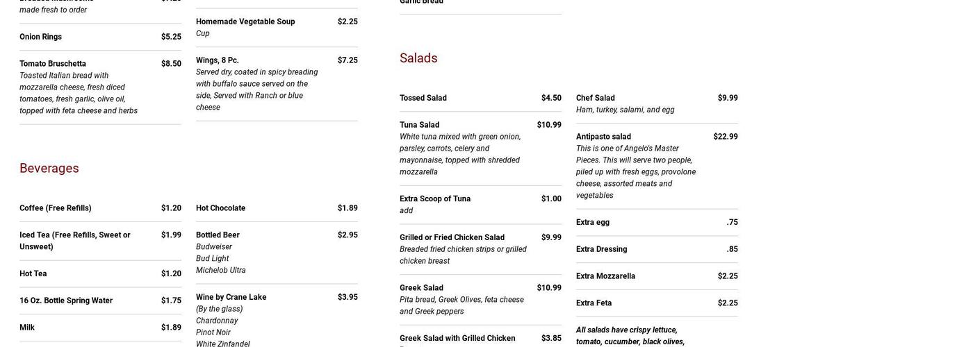 Angelo's Menu