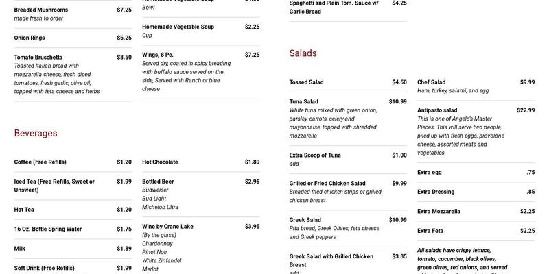 Angelo's Menu