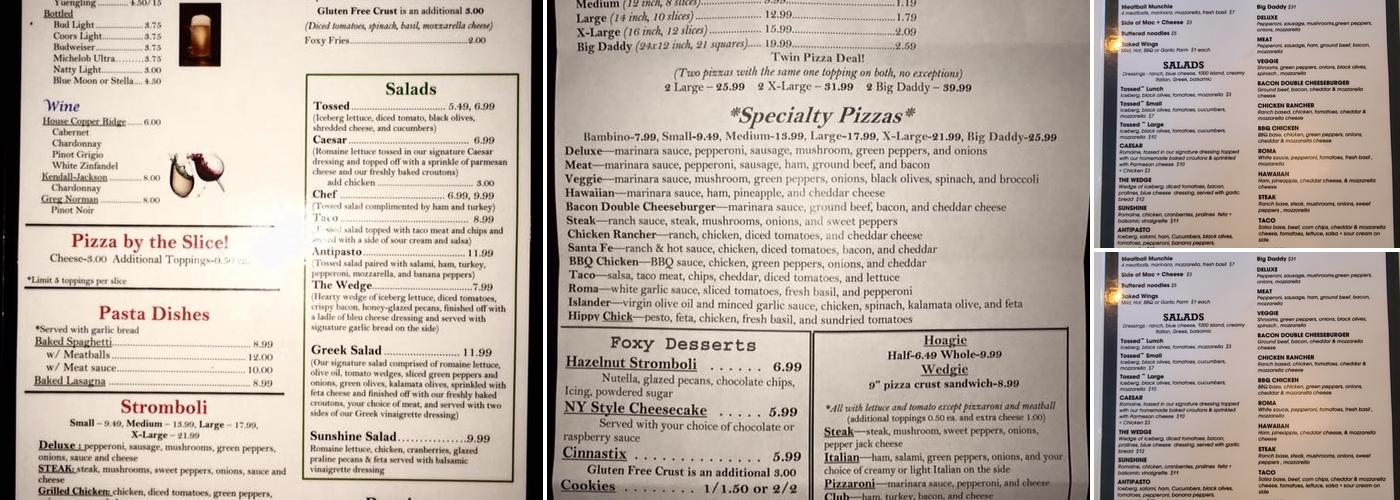 Fox's Pizza Den Menu