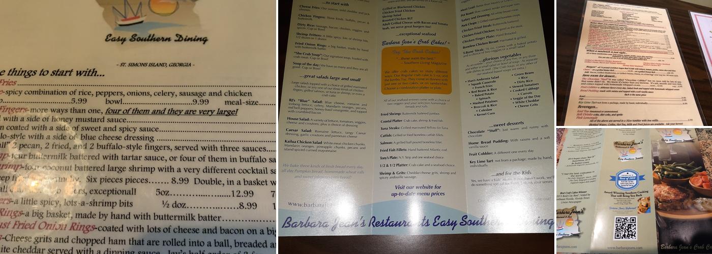 Barbara Jean's Menu