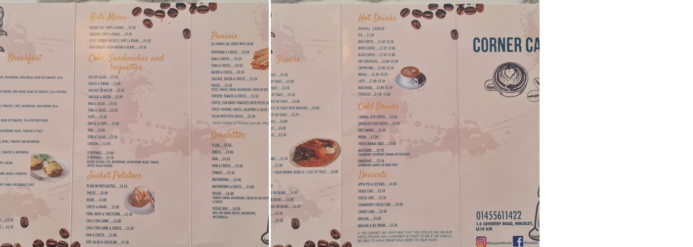 The Corner Cafe Menu