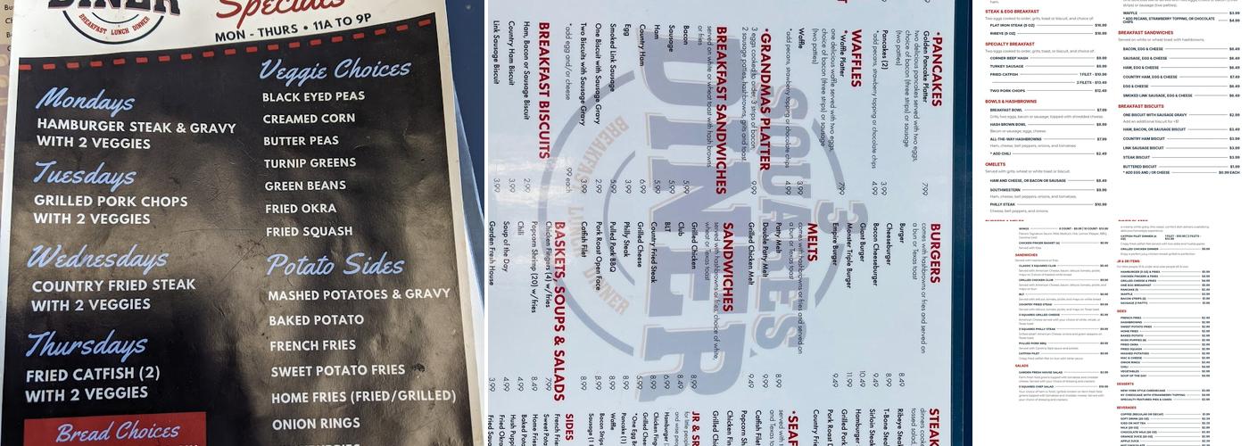 3 Squares Diner Americus Menu