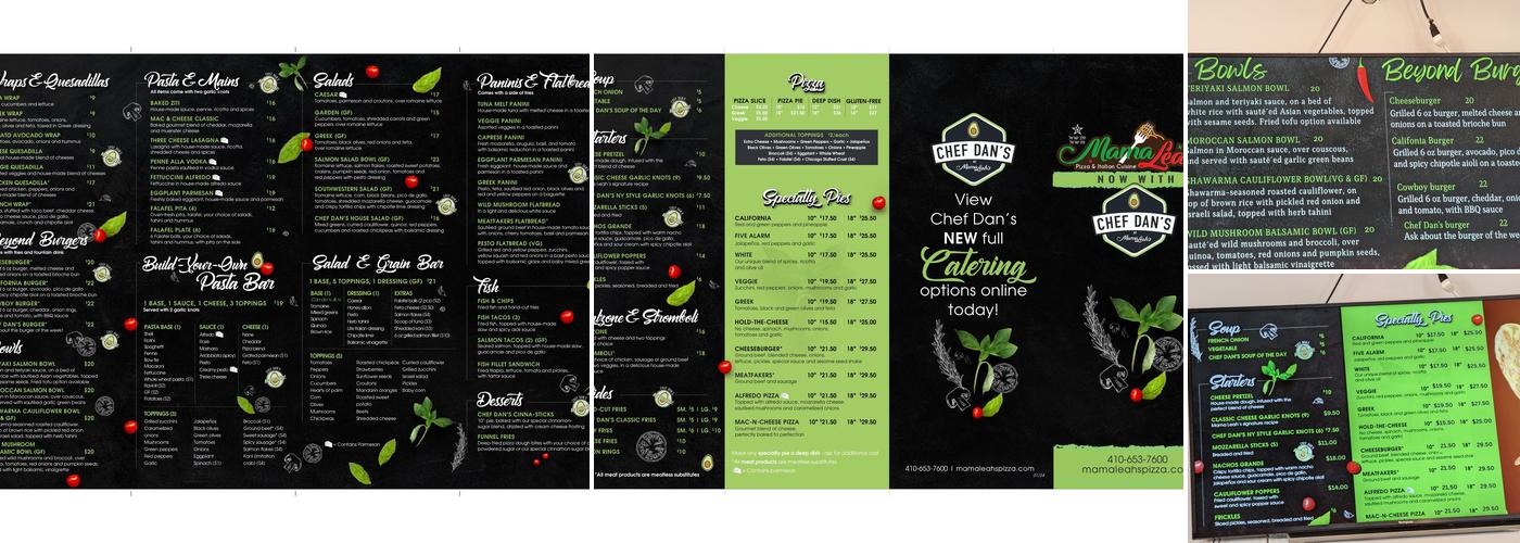 Mama Leah's Pizza Menu